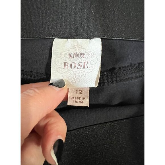 Knox Rose Pants Sz 12 Coruroy Black Raw Hem Wide Leg Pull On Elastic Waist - Picture 3 of 7